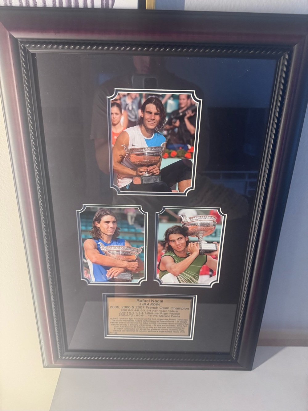 Rafael Nadal French Open 2005 2006 2007 3-Peat Framed Photo Plaque #17/100